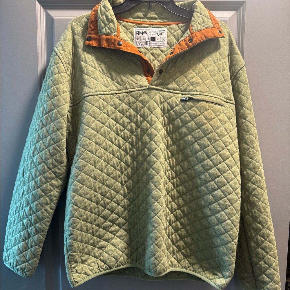 Rock Monkey Outfitters Mens Medium Quilted Pullover Light Green Quarter Snap